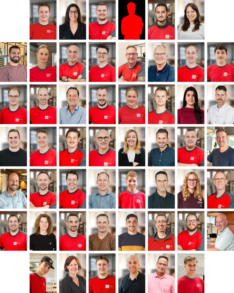 Collage mit Porträts der Mitarbeitenden der Schreinerei R. Brunner AG Dällikon.